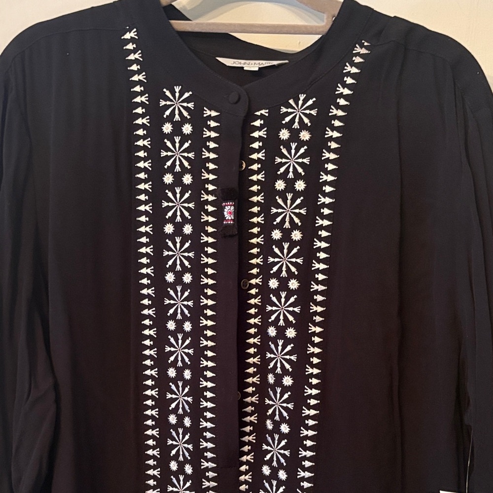 John Mark Black Blouse with White Star Embroidery